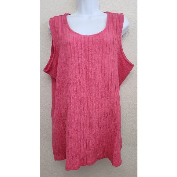 Pink Crinkled Round Neck Sleeveless Top 22W 24W Plus Lightweight Soft Stretchy - Picture 1 of 4